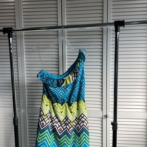 Blue and Yellow One-Shoulder Dress